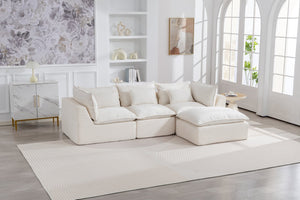 English Elm 102.3" Oversized Modular Sectional Sofa Cotton Linen Deep Seat Lounge with Ottoman Antique White W2530S00014