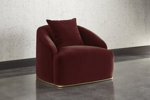 Sunpan Astrid Armchair - Luxurious Velvet Tufted Design with Antique Brass Frame for Elegant Living Spaces Merlot