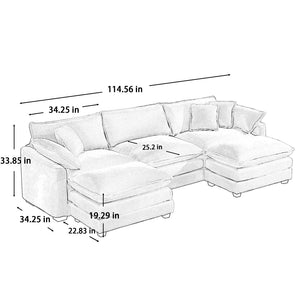 English Elm Oversized Modular Cushion Sofa: Luxurious U-Shaped Sectional With Custom Ottomans For Ultimate Comfort W714S00778-GIGA