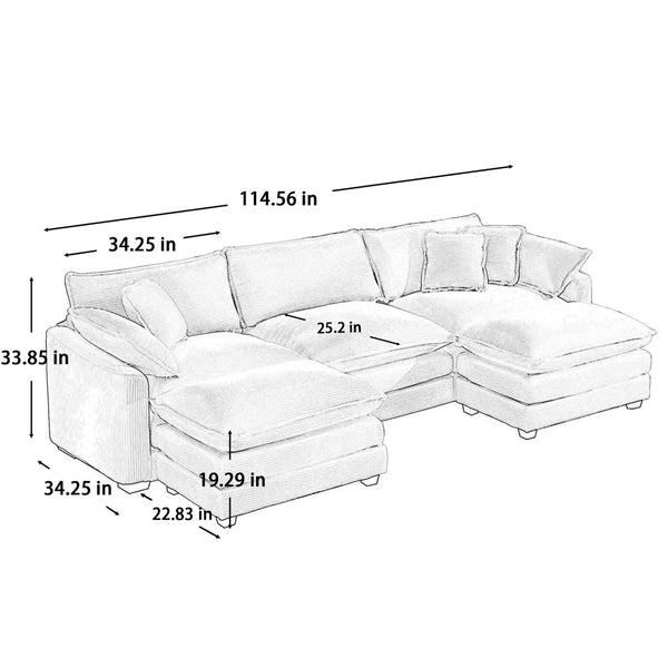 English Elm Oversized Modular Cushion Sofa: Luxurious U-Shaped Sectional With Custom Ottomans For Ultimate Comfort W714S00778-GIGA