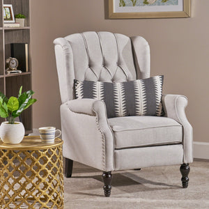 English Elm Charcoal Wingback Pushback Recliner with Button Tufted Diamond Fabric Upholstery Light Grey N763P410529R