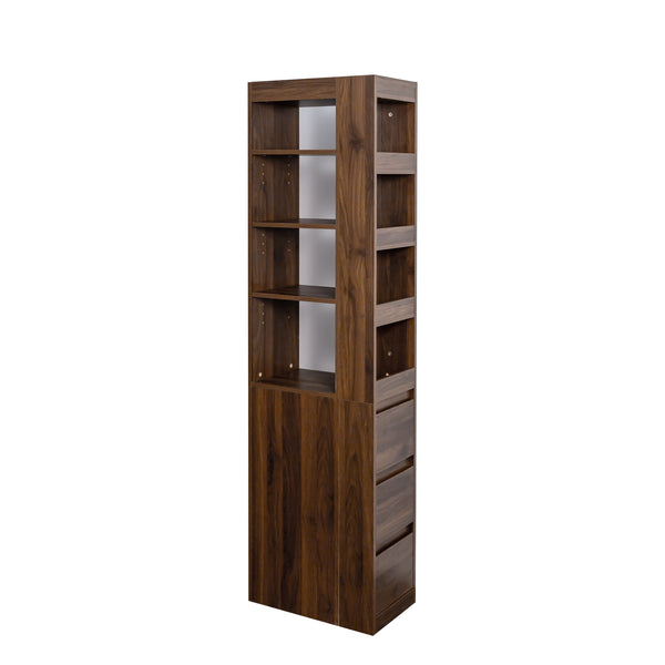 English Elm 70.87" H Modern Wooden Tall Storage Cabinet With 4 Display Shelves, 3 Drawers For Home & Office W331P281203