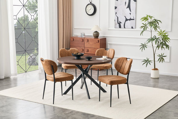 English Elm Round Foldable Mdf Dining Table with Radial Legs for Small Space Bistro Interiors Dark Walnut W3493P462092