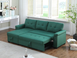 English Elm Jardin Reversible L-shaped Sectional Sleeper Sofa with Chaise Storage and Tufted Fabric Green B2749S00008
