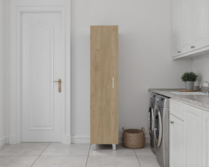 English Elm Storage Cabinet with Locking Doors Four Shelves Slim Tall Design for Home Office Beige B092P474481