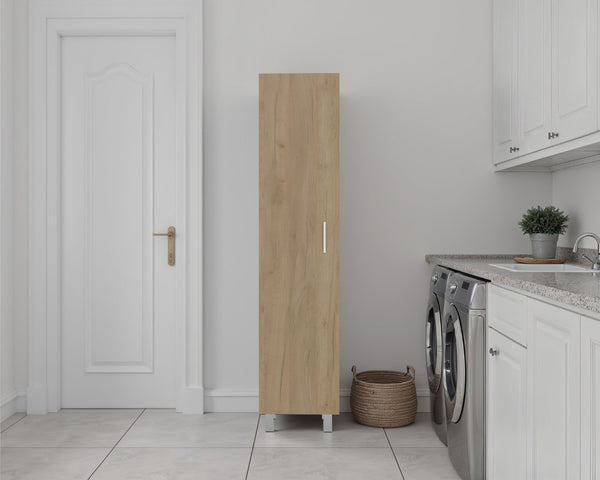 English Elm Storage Cabinet with Locking Doors Four Shelves Slim Tall Design for Home Office Beige B092P474481