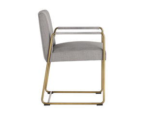 Sunpan Balford Dining Armchair - Elegant Mid-Century Design with Comfortable Seat and Antique Brass Frame Arena Cement