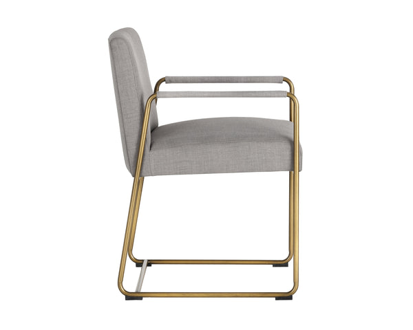 Sunpan Balford Dining Armchair - Elegant Mid-Century Design with Comfortable Seat and Antique Brass Frame Arena Cement