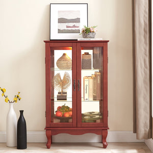 English Elm 2 Doors Curio Cabinet With Adjustable Shelves, Lighted Display & Mirrored Back For Home Or Office W2275P177196