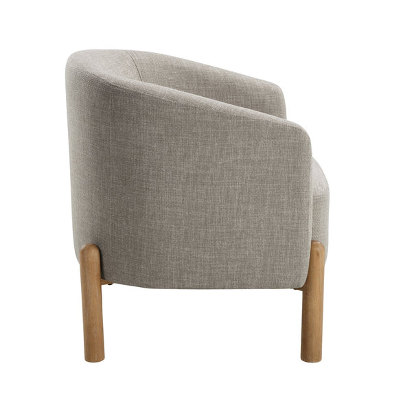 English Elm Style Barrel Accent Chair with Textured Fabric Upholstery, Solid Wood Legs, Foam-Pocket Coil Comfort and 300lb Capacity taupe 27 L x 25.5 W x 21.5 H B011P304991