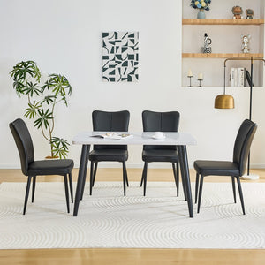 English Elm Table and Chair Set Rectangular Tempered Glass Top with 4 Black Pu Leather Seats W1151S04628