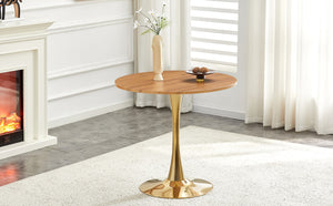 English Elm Round Faux Marble Tulip Pedestal Dining Table Mid Century Modern for Small Bistro Spaces Gold,Wood W2920P401552