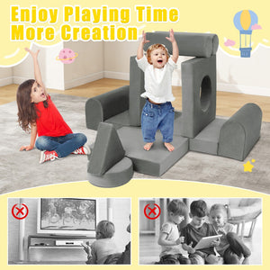 English Elm 11pcs Modular Foam Play Couch Set for Kids Velour Washable Toddler Playroom Builder Dark Gray T5880P493427
