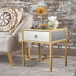 Christopher Knight Home® - Noble House - Siryen Modern Mirror Finished Side Table with Gold Iron Accents