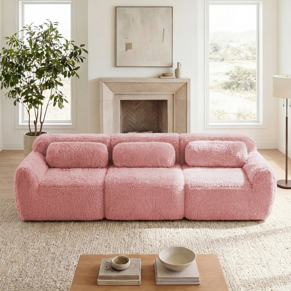 English Elm 114''soft Plush Modular Sectional Sofa with Cloud Cushions for Living Room Theater Pink W714S01558