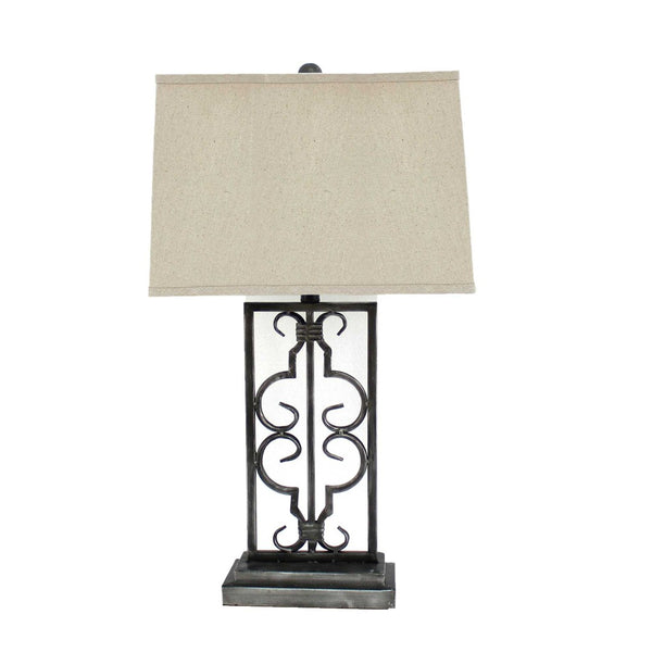 HomeRoots 29" Distressed Gray Metal Bedside Lamp with Beige Shade – Modern Elegance for Any Room Decor 277065