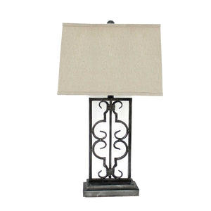 HomeRoots 29" Distressed Gray Metal Bedside Lamp with Beige Shade – Modern Elegance for Any Room Decor 277065