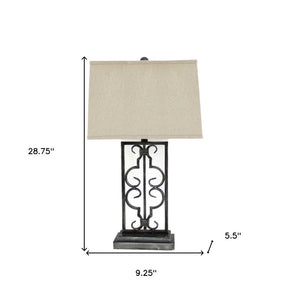 HomeRoots 29" Distressed Gray Metal Bedside Lamp with Beige Shade – Modern Elegance for Any Room Decor 277065