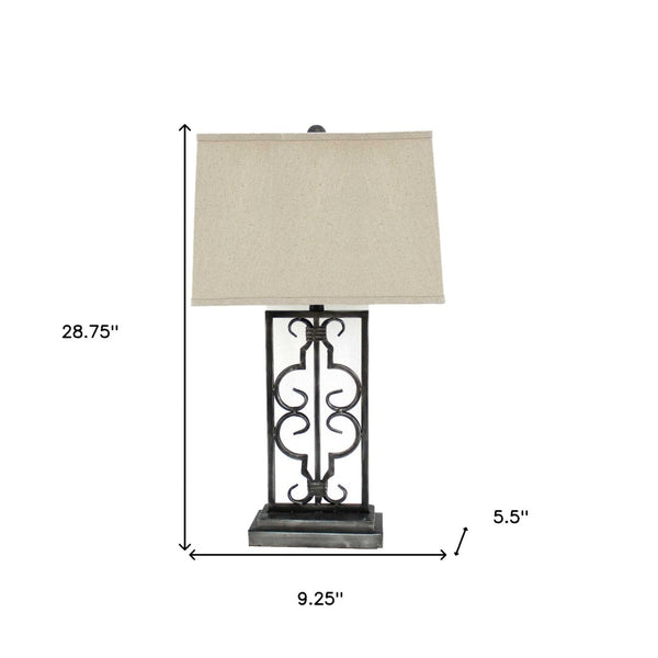 HomeRoots 29" Distressed Gray Metal Bedside Lamp with Beige Shade – Modern Elegance for Any Room Decor 277065