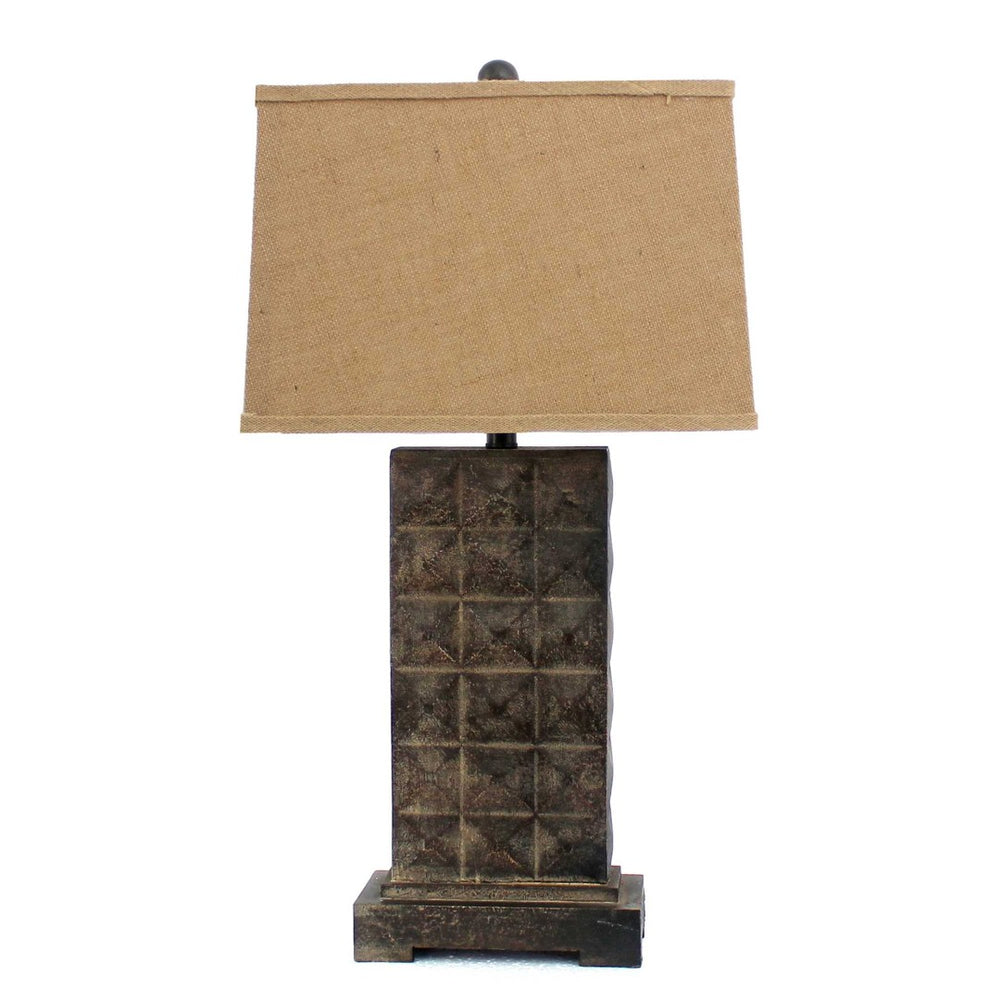 HomeRoots 30" Distressed Bronze Metal Bedside Lamp with Khaki Shade – Timeless Elegance for Cozy Ambiance 277066