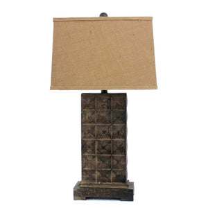 HomeRoots 30" Distressed Bronze Metal Bedside Lamp with Khaki Shade – Timeless Elegance for Cozy Ambiance 277066