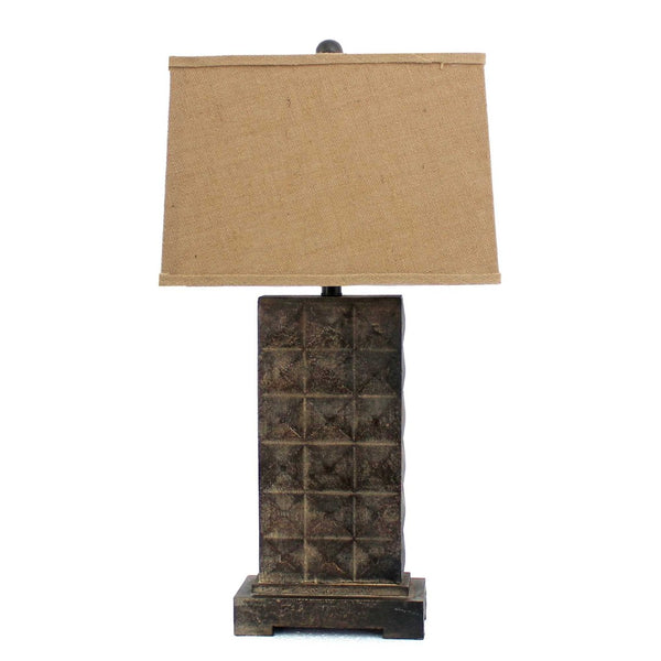 HomeRoots 30" Distressed Bronze Metal Bedside Lamp with Khaki Shade – Timeless Elegance for Cozy Ambiance 277066