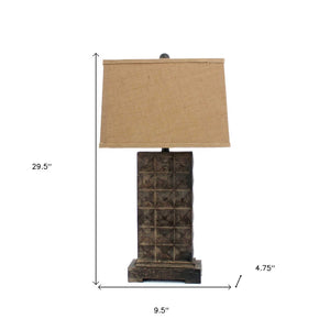 HomeRoots 30" Distressed Bronze Metal Bedside Lamp with Khaki Shade – Timeless Elegance for Cozy Ambiance 277066