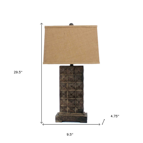 HomeRoots 30" Distressed Bronze Metal Bedside Lamp with Khaki Shade – Timeless Elegance for Cozy Ambiance 277066