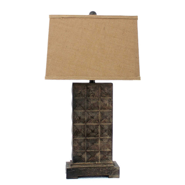 HomeRoots 30" Distressed Bronze Metal Bedside Lamp with Khaki Shade – Timeless Elegance for Cozy Ambiance 277066