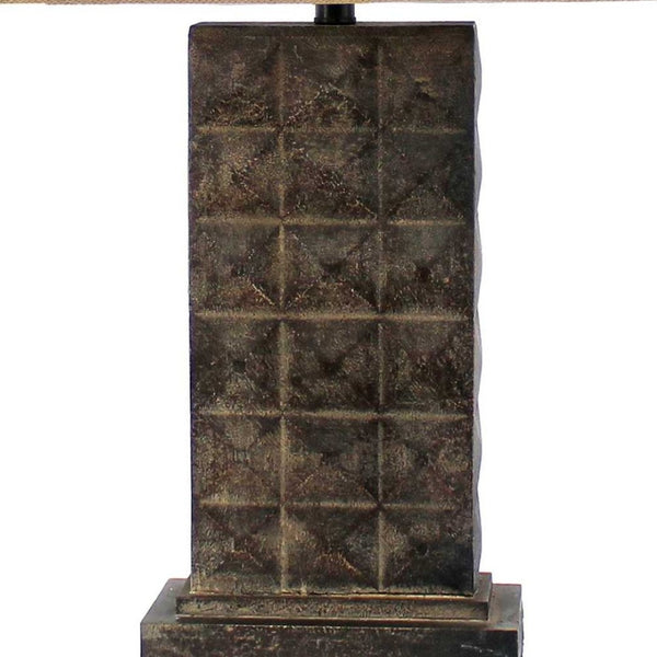 HomeRoots 30" Distressed Bronze Metal Bedside Lamp with Khaki Shade – Timeless Elegance for Cozy Ambiance 277066
