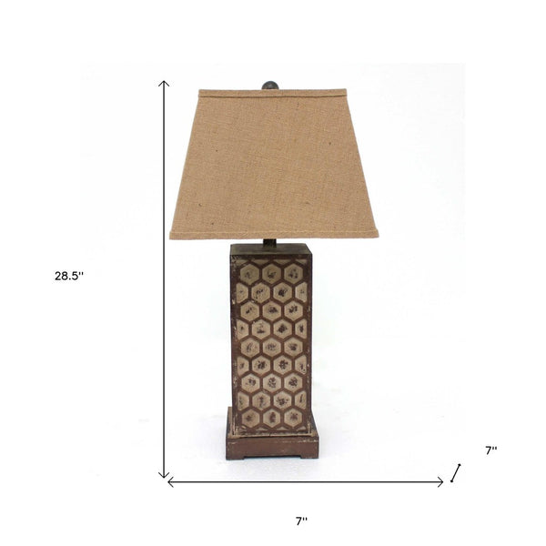 HomeRoots 29" Elegant Brown Solid Wood Bedside Lamp with Classic Empire Shade for Cozy Bedroom Ambiance 277068