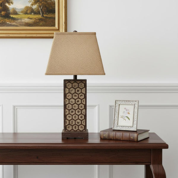 HomeRoots 29" Elegant Brown Solid Wood Bedside Lamp with Classic Empire Shade for Cozy Bedroom Ambiance 277068