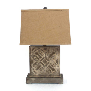 HomeRoots 25" Distressed Brown Metal Bedside Lamp with Rectangular Khaki Shade for Cozy Ambiance & Style 277069