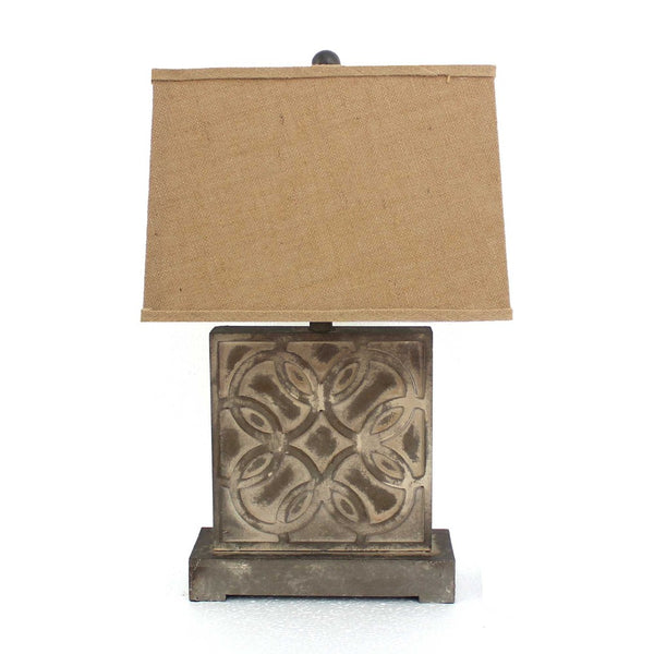HomeRoots 25" Distressed Brown Metal Bedside Lamp with Rectangular Khaki Shade for Cozy Ambiance & Style 277069