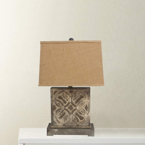HomeRoots 25" Distressed Brown Metal Bedside Lamp with Rectangular Khaki Shade for Cozy Ambiance & Style 277069