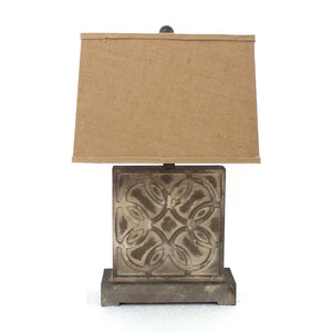 HomeRoots 25" Distressed Brown Metal Bedside Lamp with Rectangular Khaki Shade for Cozy Ambiance & Style 277069