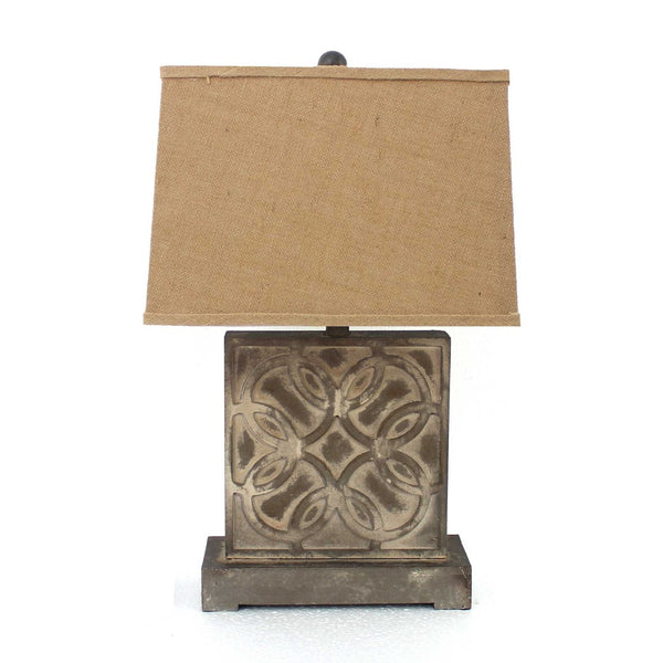 HomeRoots 25" Distressed Brown Metal Bedside Lamp with Rectangular Khaki Shade for Cozy Ambiance & Style 277069