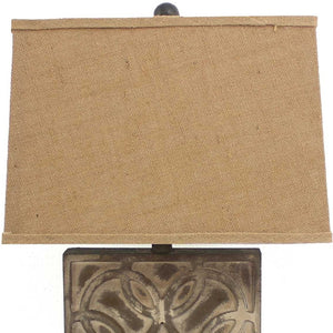 HomeRoots 25" Distressed Brown Metal Bedside Lamp with Rectangular Khaki Shade for Cozy Ambiance & Style 277069