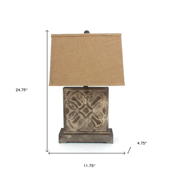 HomeRoots 25" Distressed Brown Metal Bedside Lamp with Rectangular Khaki Shade for Cozy Ambiance & Style 277069
