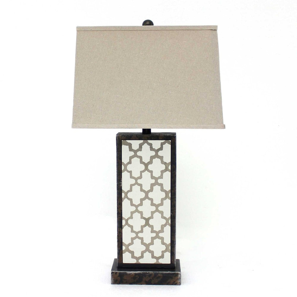 HomeRoots 30" Distressed Bronze Metal Bedside Lamp with Beige Shade – Elegant Lighting for Cozy Spaces 277072