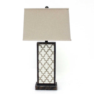 HomeRoots 30" Distressed Bronze Metal Bedside Lamp with Beige Shade – Elegant Lighting for Cozy Spaces 277072