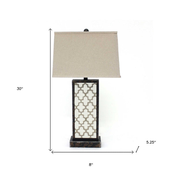 HomeRoots 30" Distressed Bronze Metal Bedside Lamp with Beige Shade – Elegant Lighting for Cozy Spaces 277072