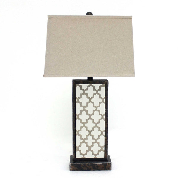 HomeRoots 30" Distressed Bronze Metal Bedside Lamp with Beige Shade – Elegant Lighting for Cozy Spaces 277072