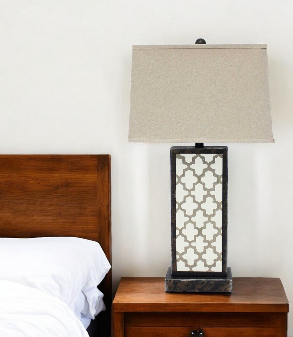 HomeRoots 30" Distressed Bronze Metal Bedside Lamp with Beige Shade – Elegant Lighting for Cozy Spaces 277072
