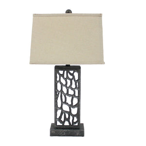 HomeRoots 29" Distressed Black Metal Bedside Lamp with Beige Shade – Warm Light for Classic Bedroom Decor 277073
