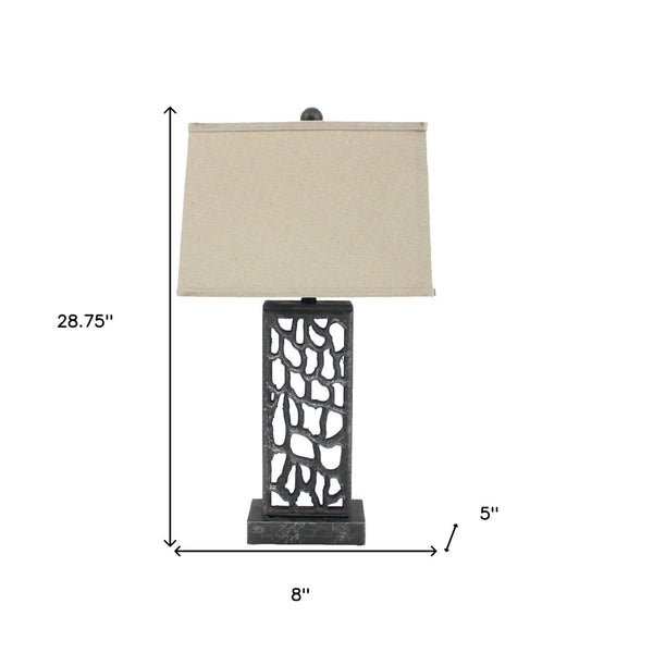 HomeRoots 29" Distressed Black Metal Bedside Lamp with Beige Shade – Warm Light for Classic Bedroom Decor 277073