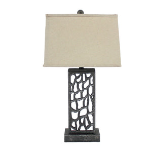 HomeRoots 29" Distressed Black Metal Bedside Lamp with Beige Shade – Warm Light for Classic Bedroom Decor 277073