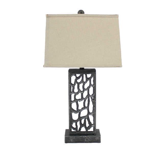 HomeRoots 29" Distressed Black Metal Bedside Lamp with Beige Shade – Warm Light for Classic Bedroom Decor 277073