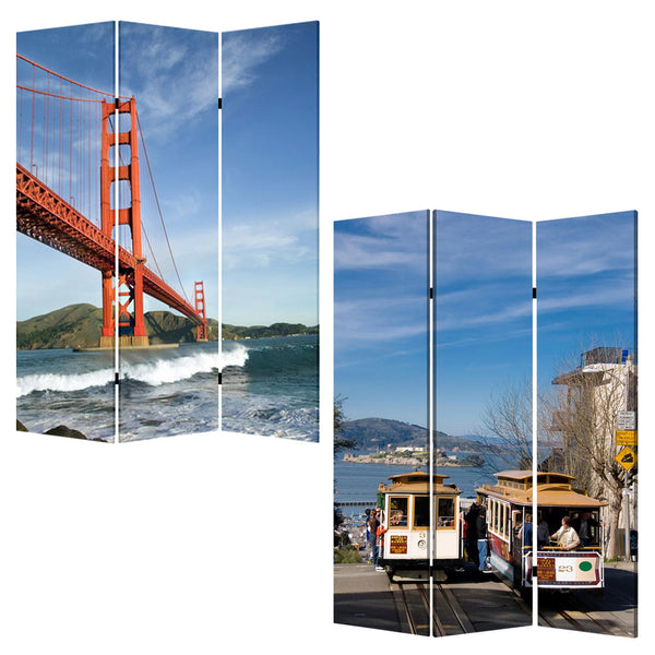 Homeroots 48" X 72" Multi Color Wood Canvas San Francisco  Screen  Cotton Canvas 277081