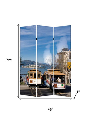 HomeRoots 48" X 72" Multi-Color Wood Canvas Folding Screen - Stylish Room Divider & Artful Privacy Panel 277081